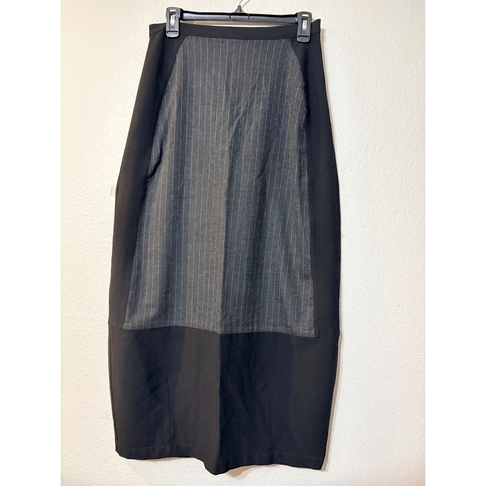 Animale Pinstripe Colorblock Midi Skirt Black Gray Professional Workwear Office
